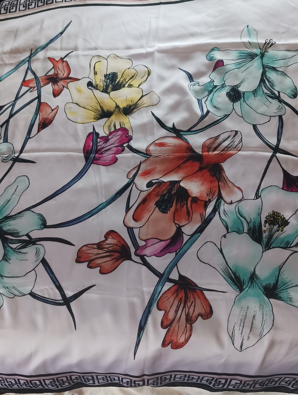 Chico's Floral Scarf in Teal, Coral, Yellow and Pink